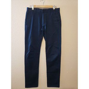 Zara Man Basic Flat Front Casual Pants Cotton stretch  Size 30 x 32  Navy Blue